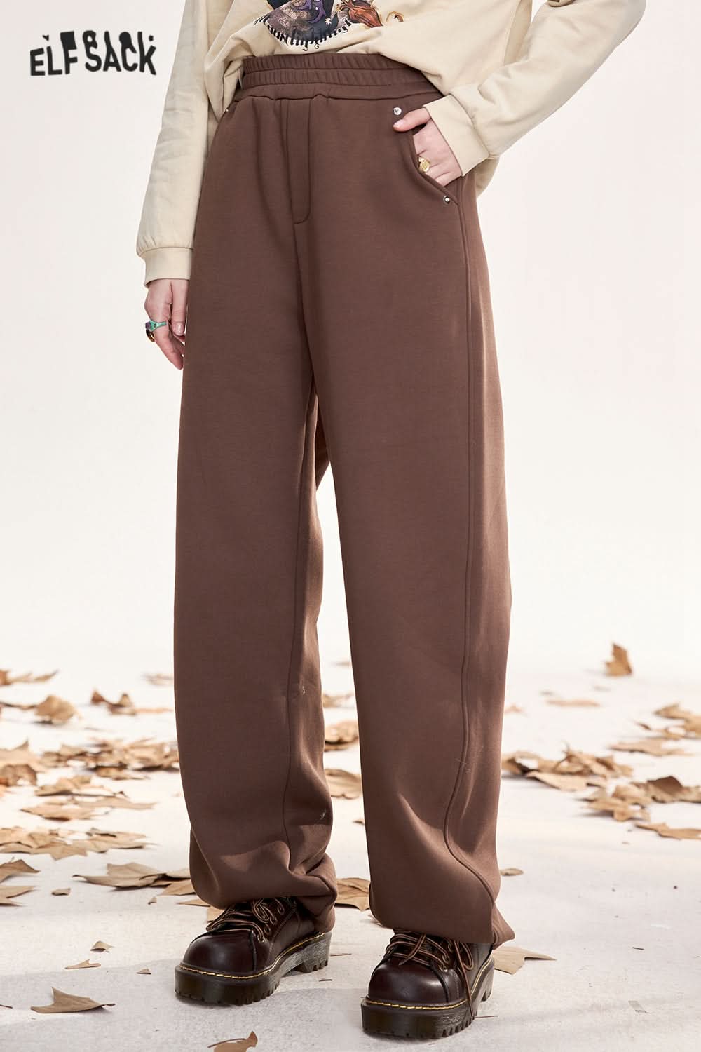 ELFSACK Women's casual sports trousers, loose and slim straight