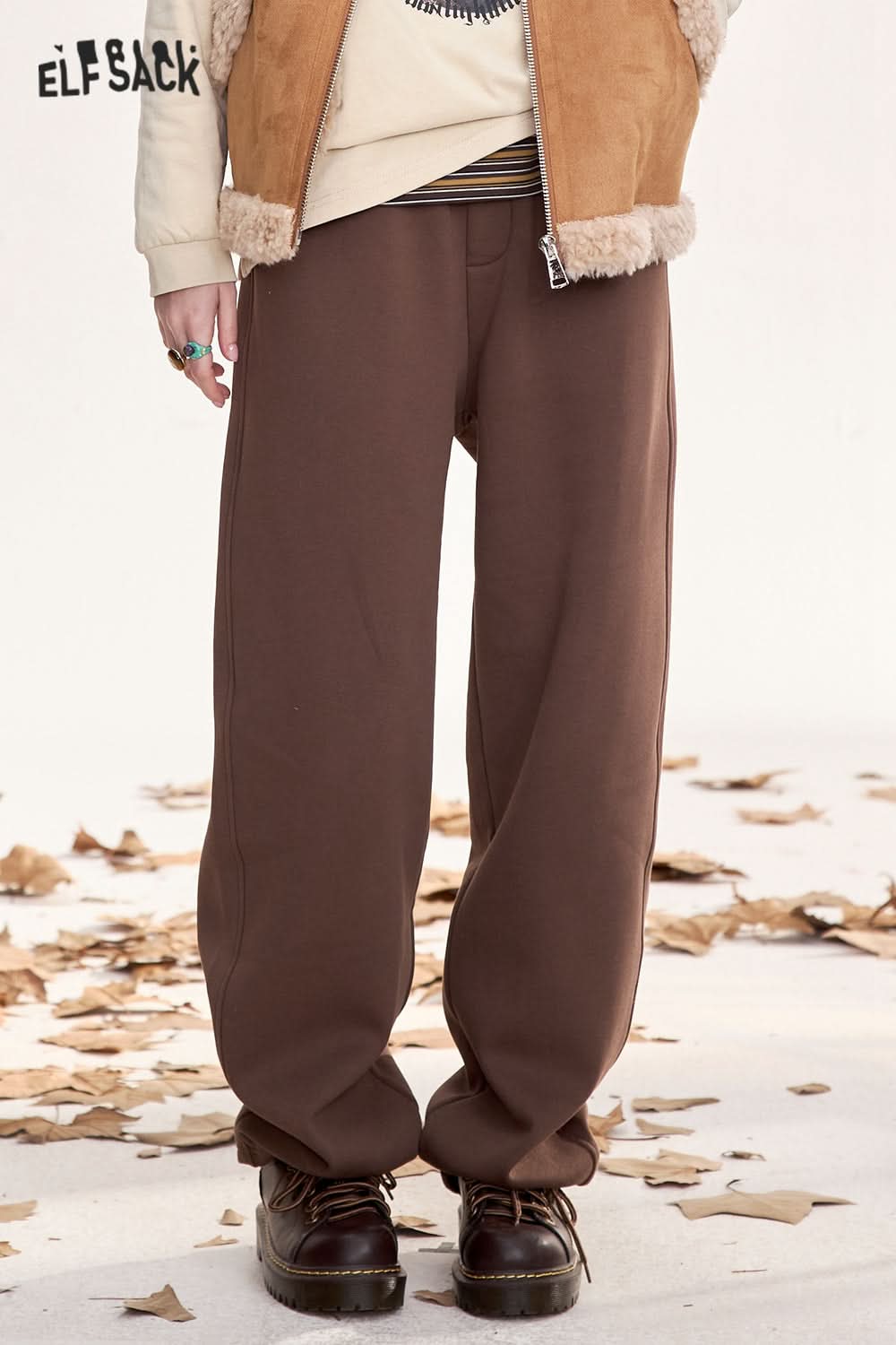 ELFSACK Women's casual sports trousers, loose and slim straight