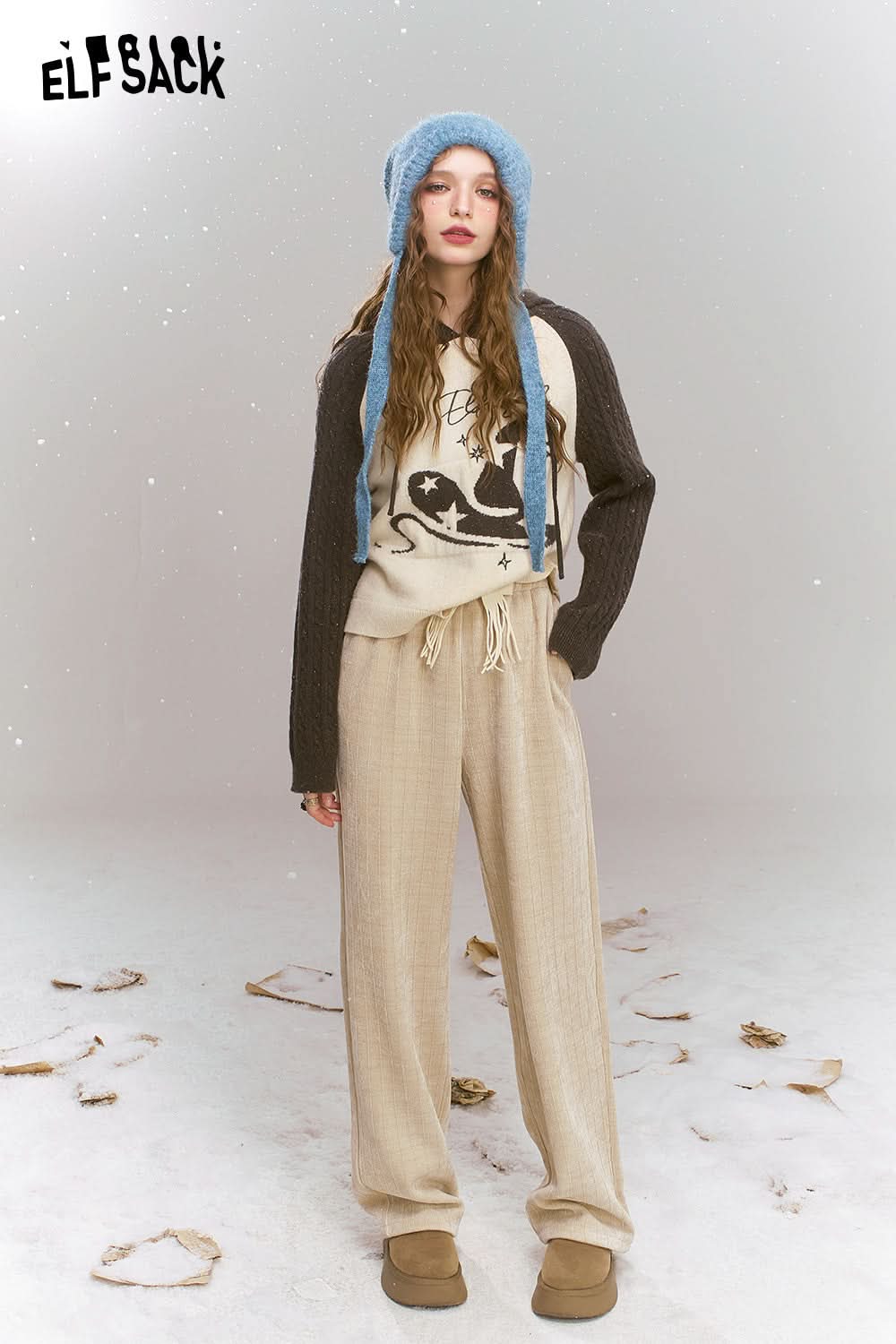 ELFSACK Maillard retro casual straight leg pants, loose and versatile pants