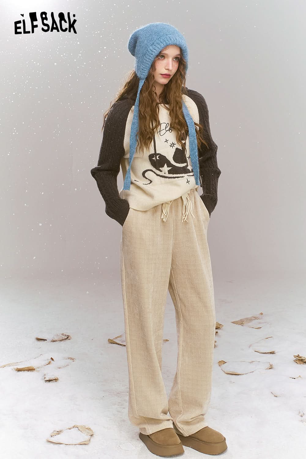 ELFSACK Maillard retro casual straight leg pants, loose and versatile pants