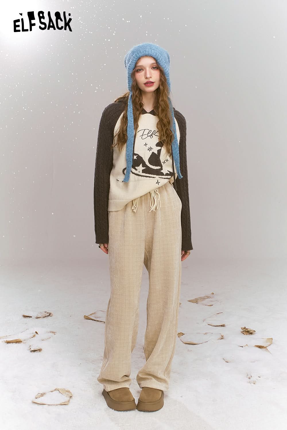 ELFSACK Maillard retro casual straight leg pants, loose and versatile pants