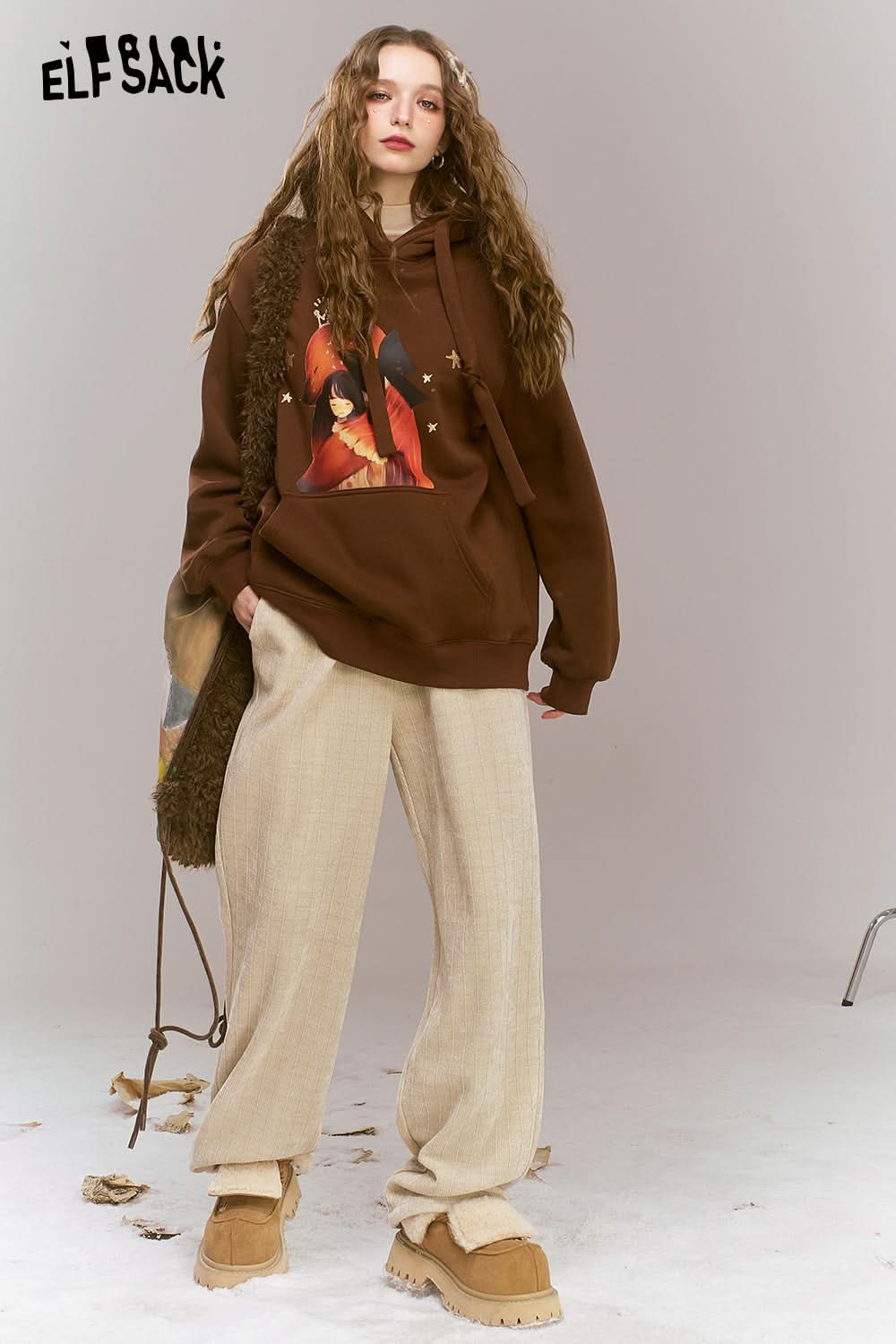 ELFSACK Maillard retro casual straight leg pants, loose and versatile pants