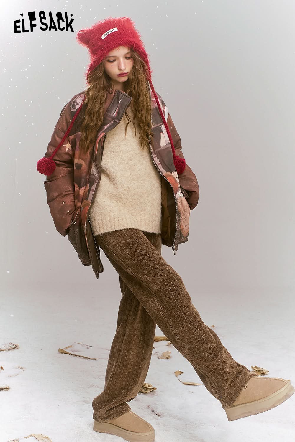 ELFSACK Maillard retro casual straight leg pants, loose and versatile pants