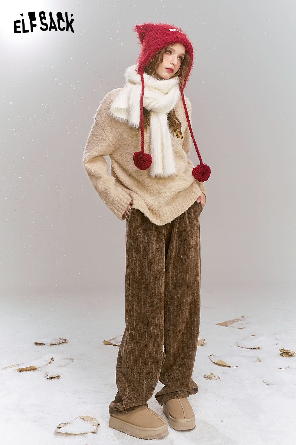 ELFSACK Maillard retro casual straight leg pants, loose and versatile pants