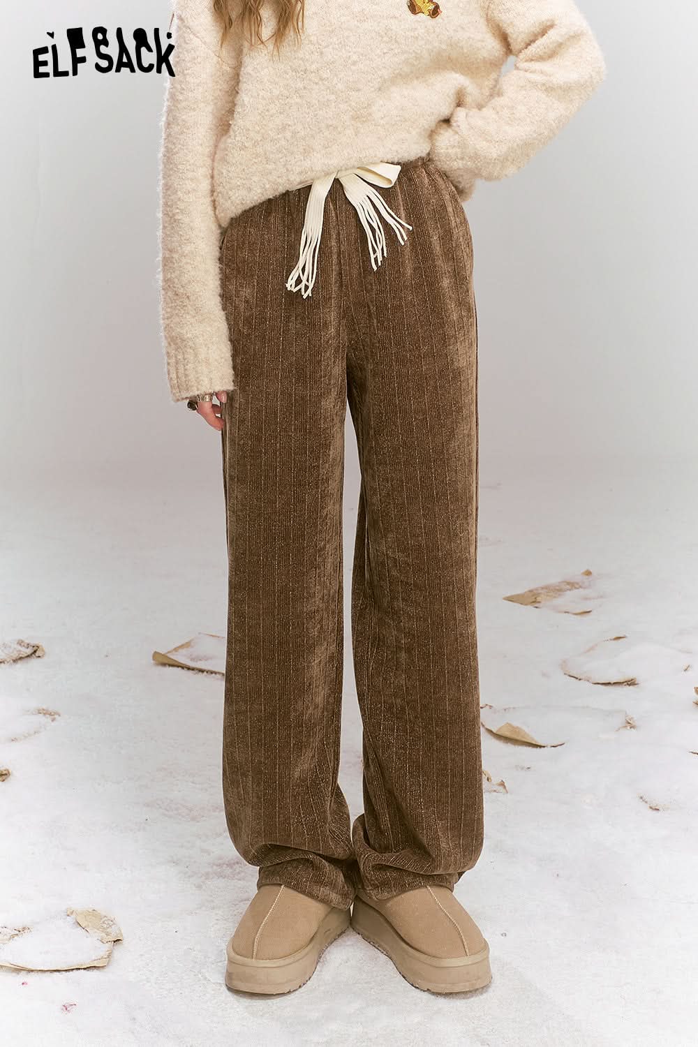 ELFSACK Maillard retro casual straight leg pants, loose and versatile pants