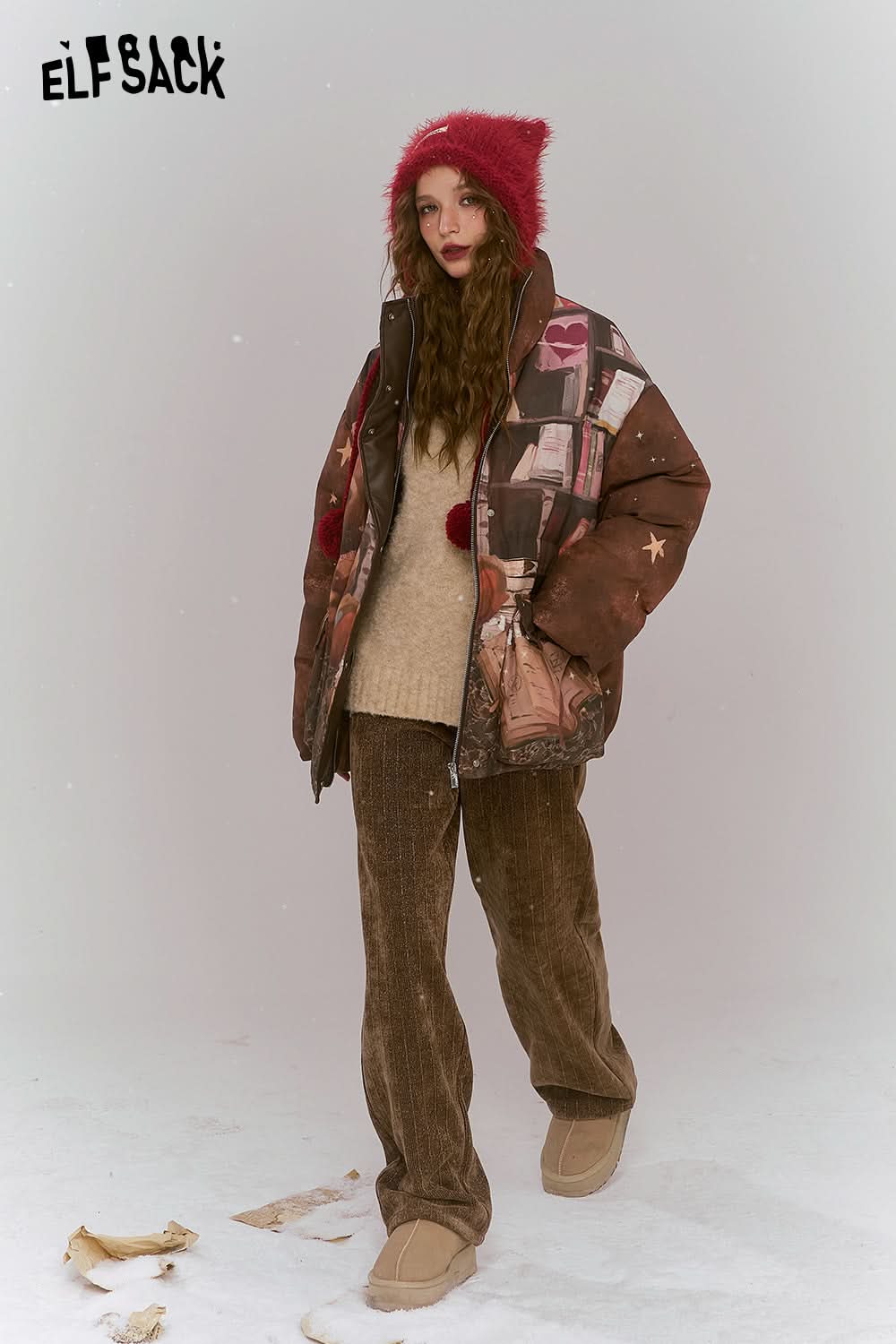 ELFSACK Maillard retro casual straight leg pants, loose and versatile pants