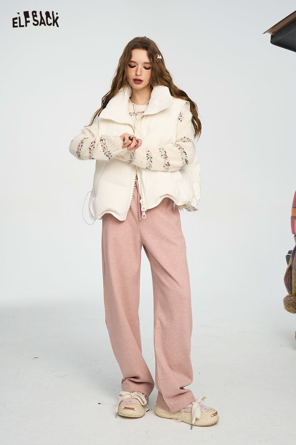 ELFSACK Lazy Style Casual Straight Leg Pants Wide Leg Loose Slim Fit