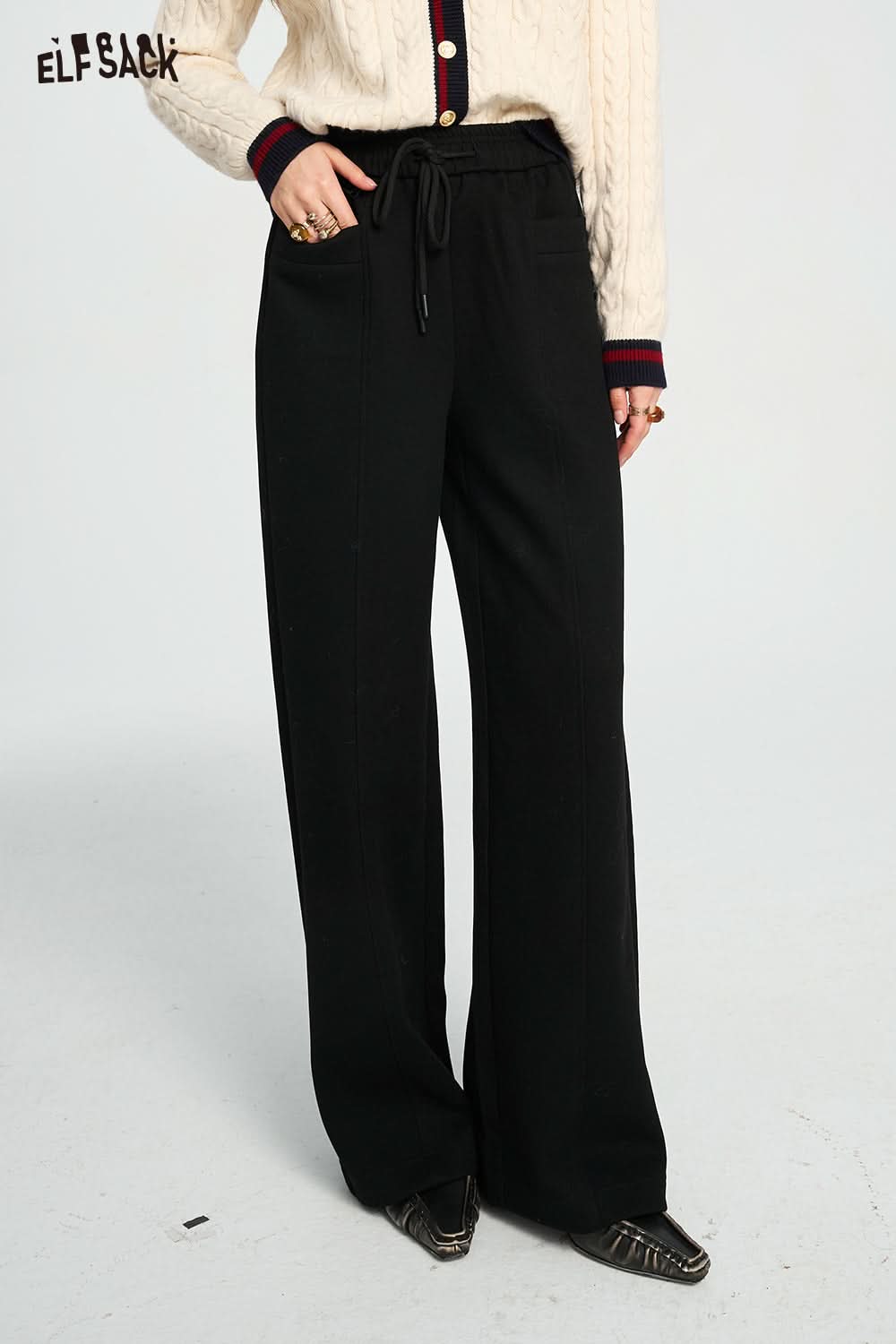ELFSACK Relaxed Straight Leg Casual Pants Loose Slim Fit Trousers