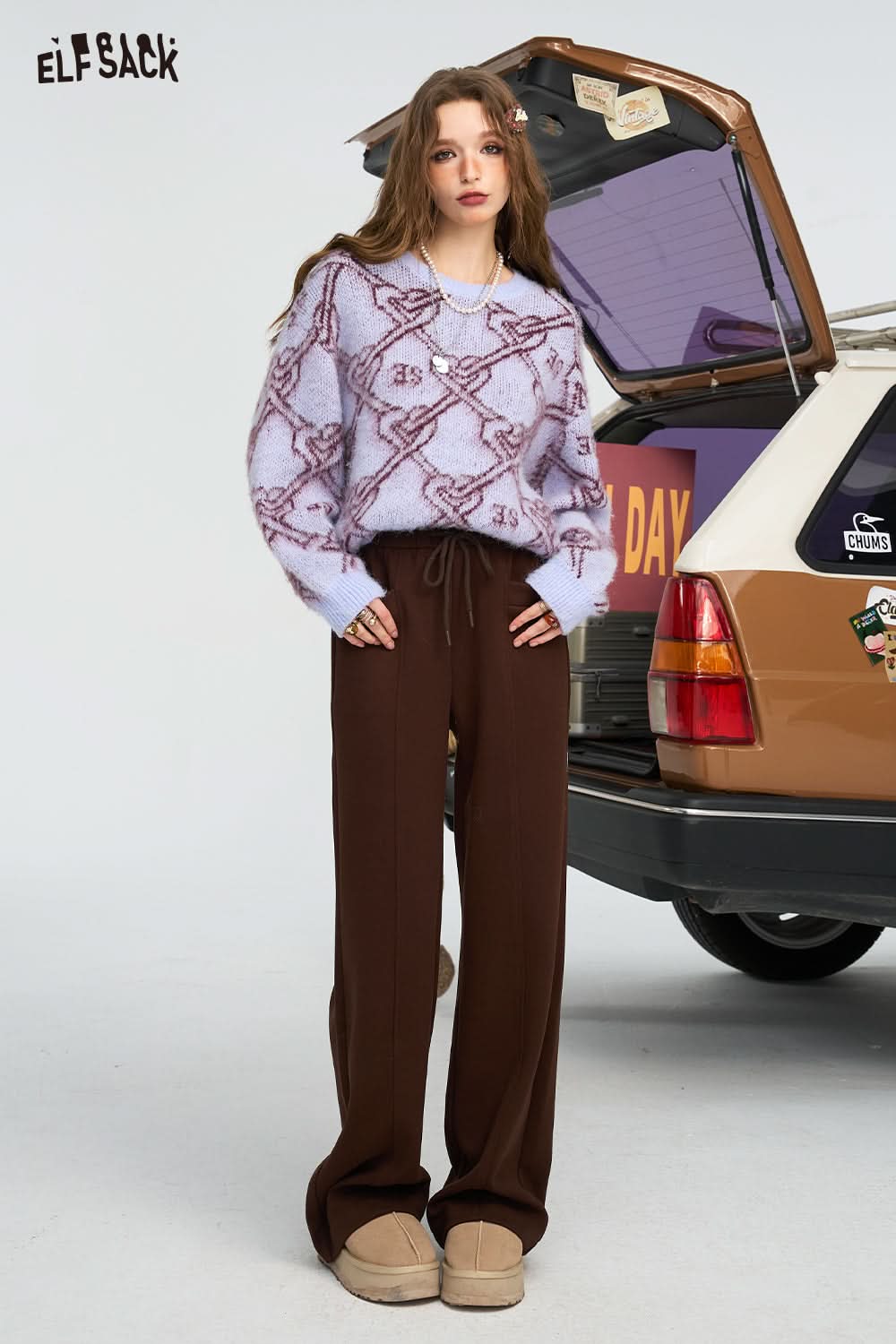 ELFSACK Relaxed Straight Leg Casual Pants Loose Slim Fit Trousers
