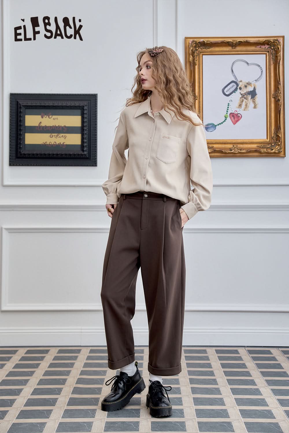 ELFSACK High waisted straight leg harem pants, casual loose nine quarter pants