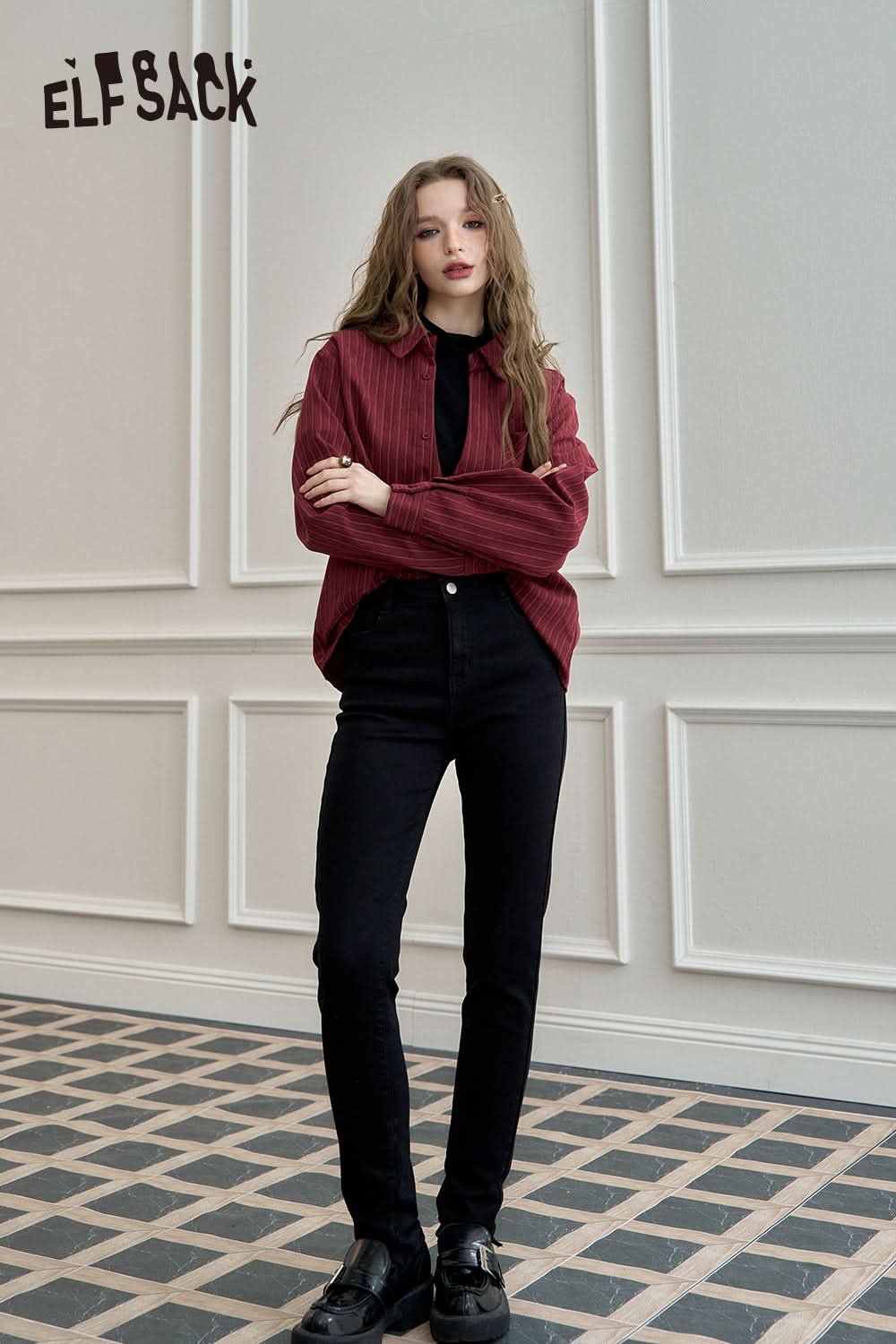 ELFSACK Black high waisted casual pants, versatile leggings