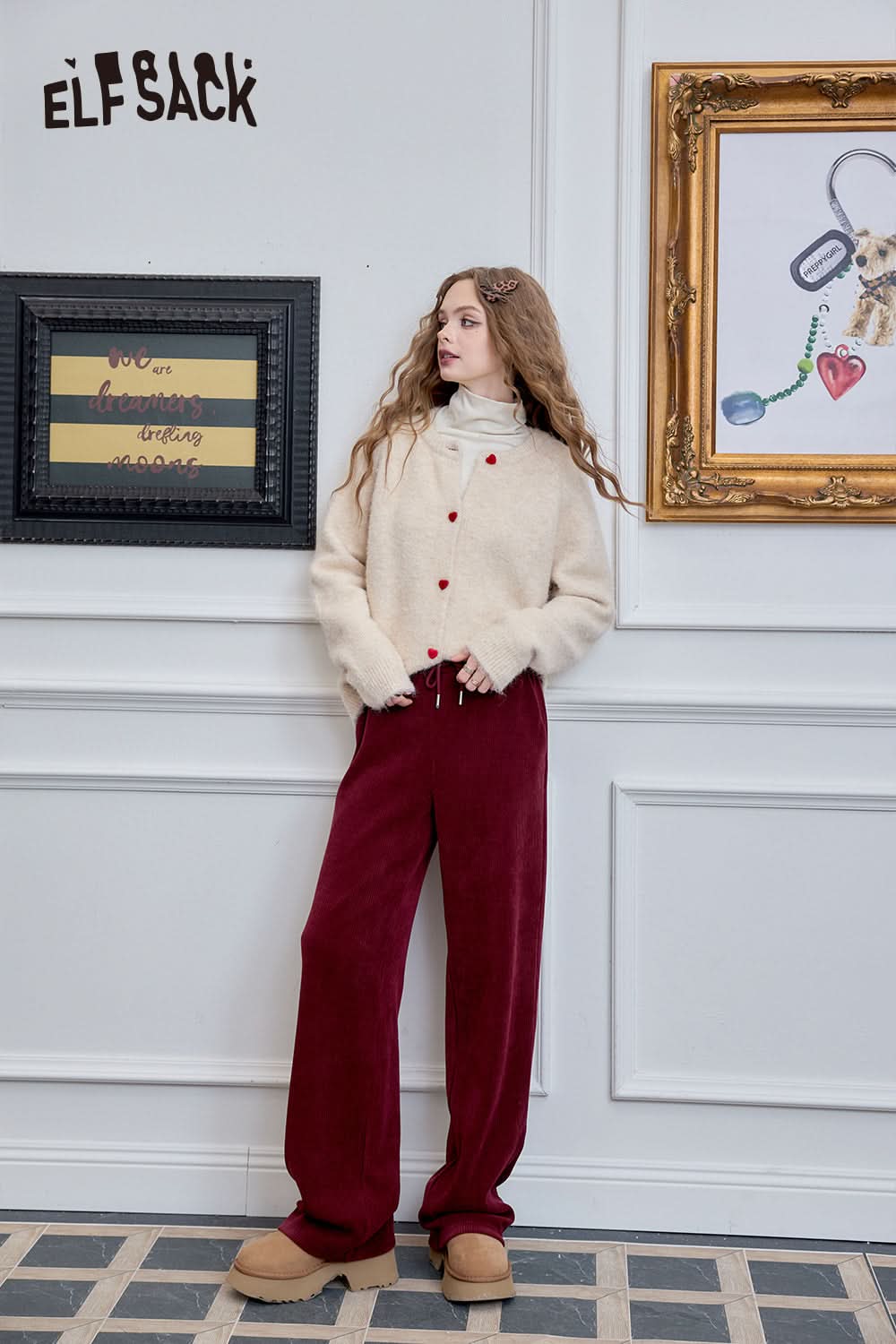 ELFSACK Versatile wide leg casual pants, straight leg loose pants