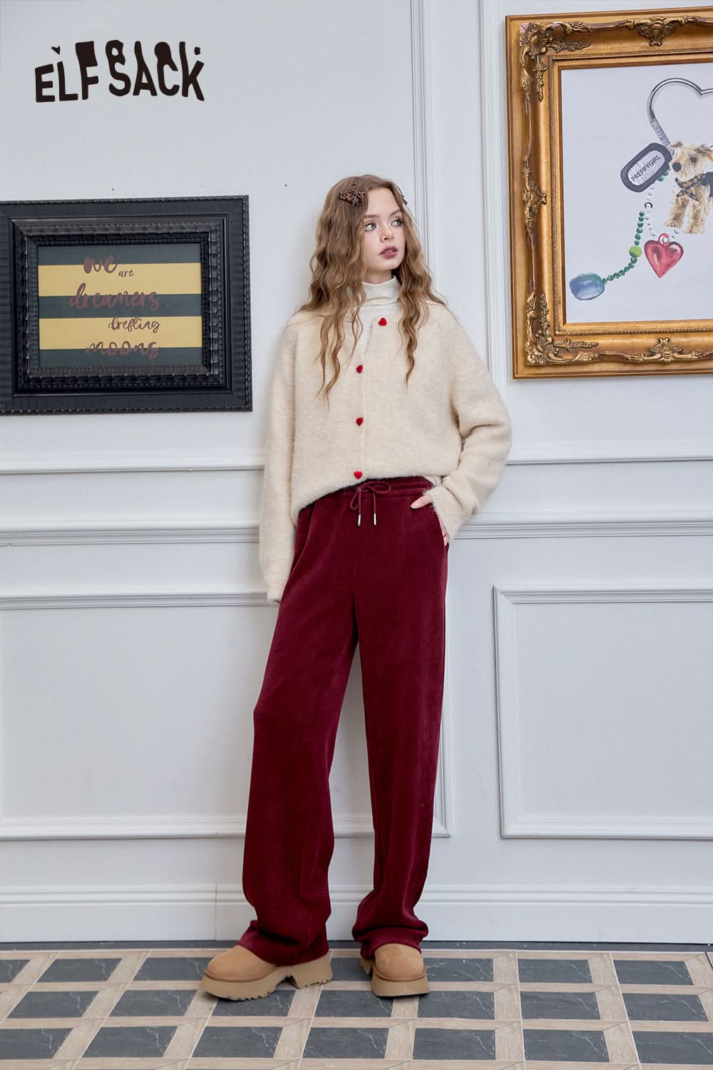 ELFSACK Versatile wide leg casual pants, straight leg loose pants
