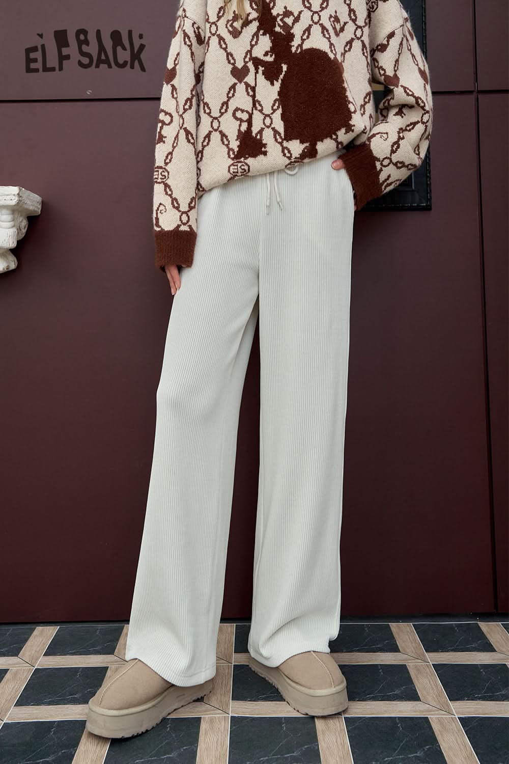 ELFSACK Versatile wide leg casual pants, straight leg loose pants
