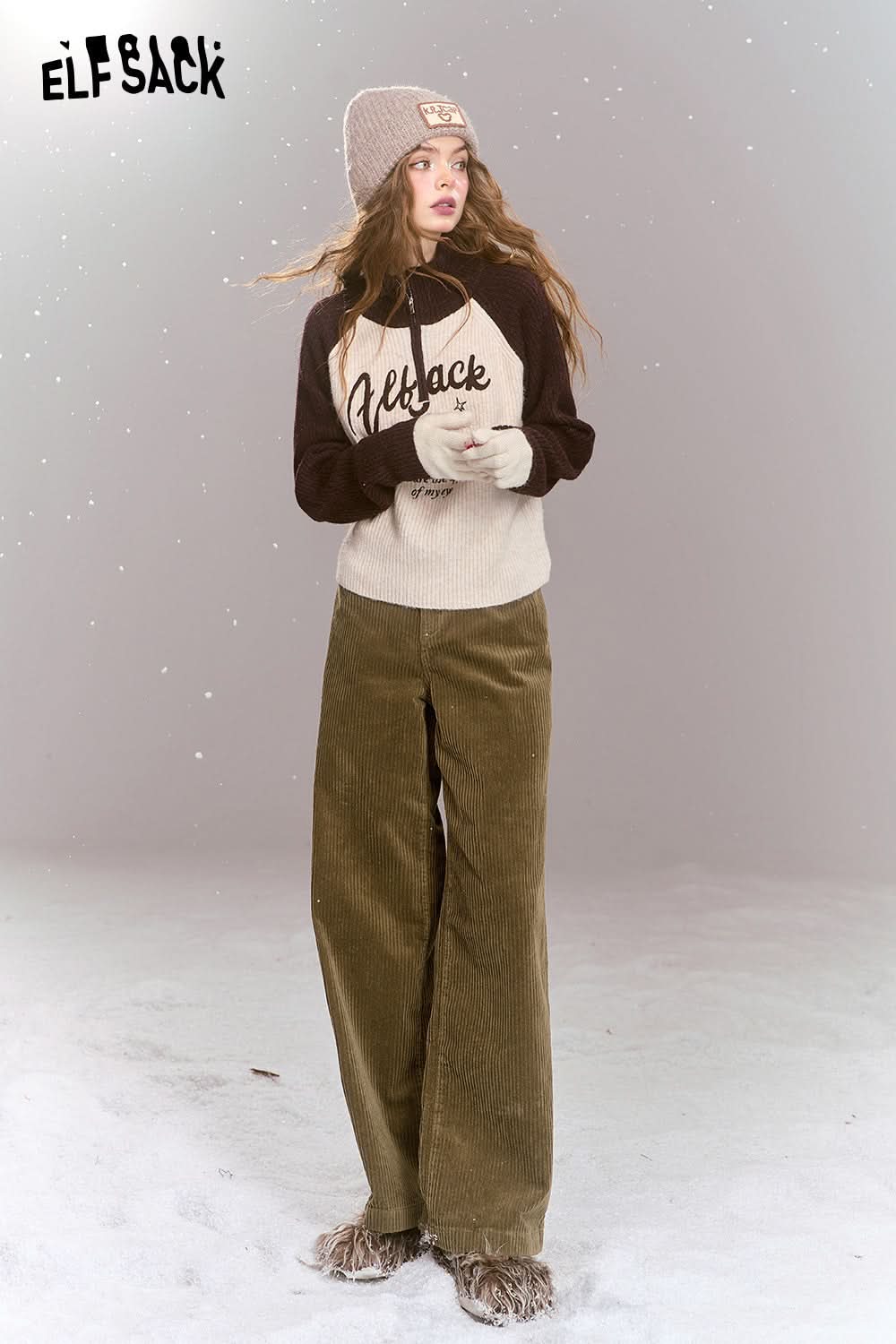 ELFSACK Retro corduroy pants, casual and versatile loose straight pants