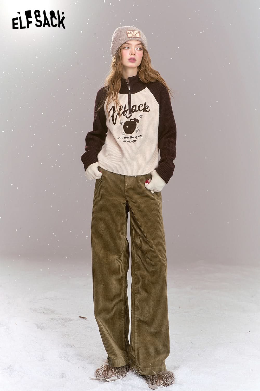 ELFSACK Retro corduroy pants, casual and versatile loose straight pants
