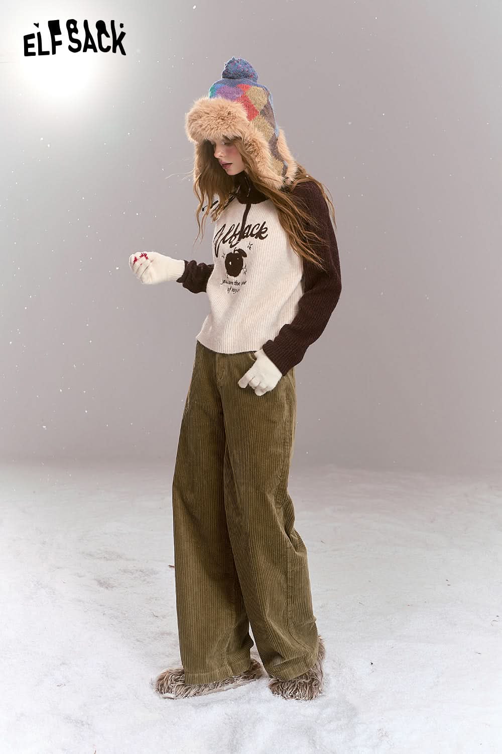 ELFSACK Retro corduroy pants, casual and versatile loose straight pants