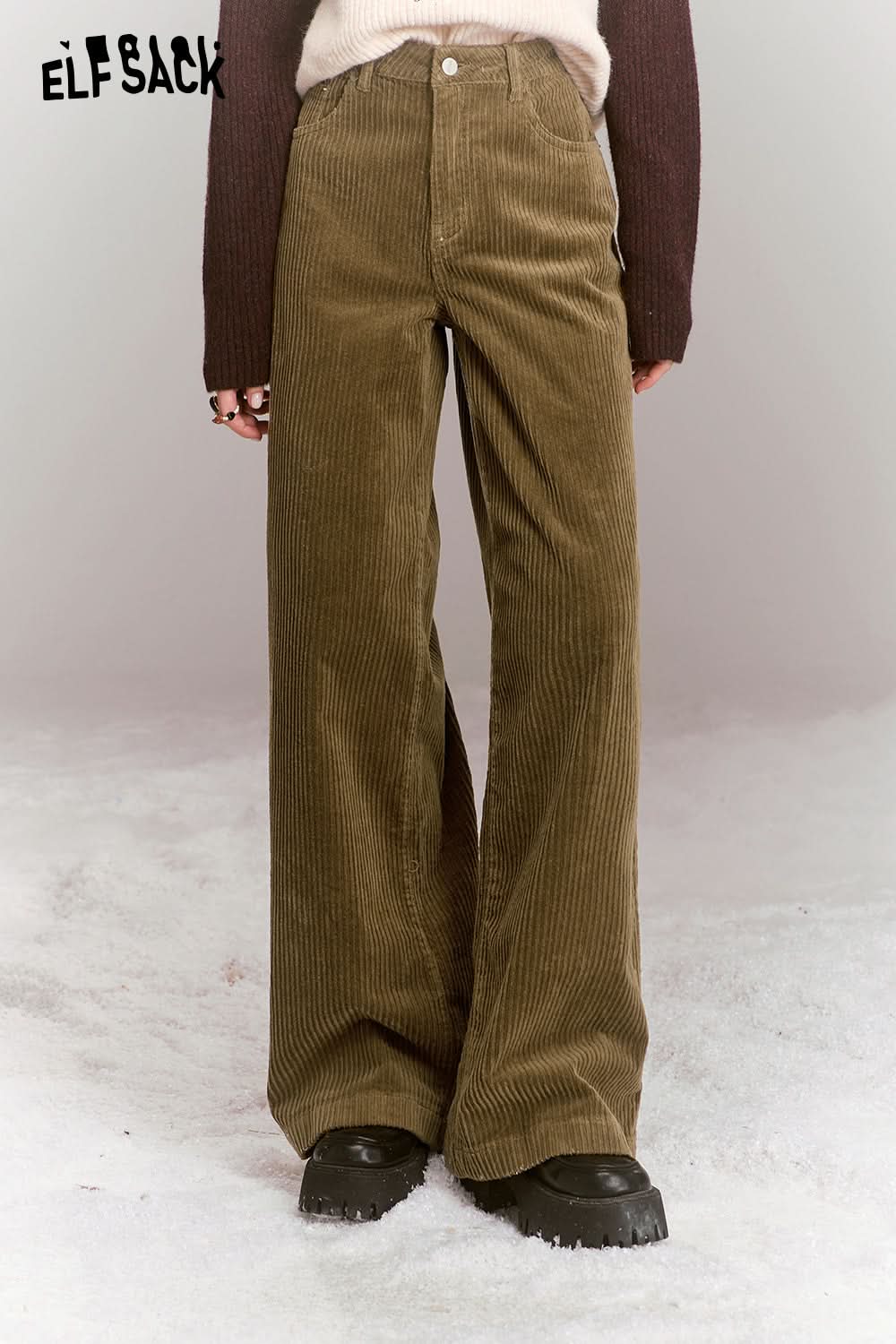 ELFSACK Retro corduroy pants, casual and versatile loose straight pants