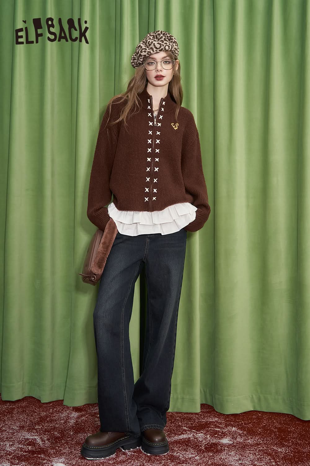 ELFSACK Casual loose black high waisted straight leg jeans