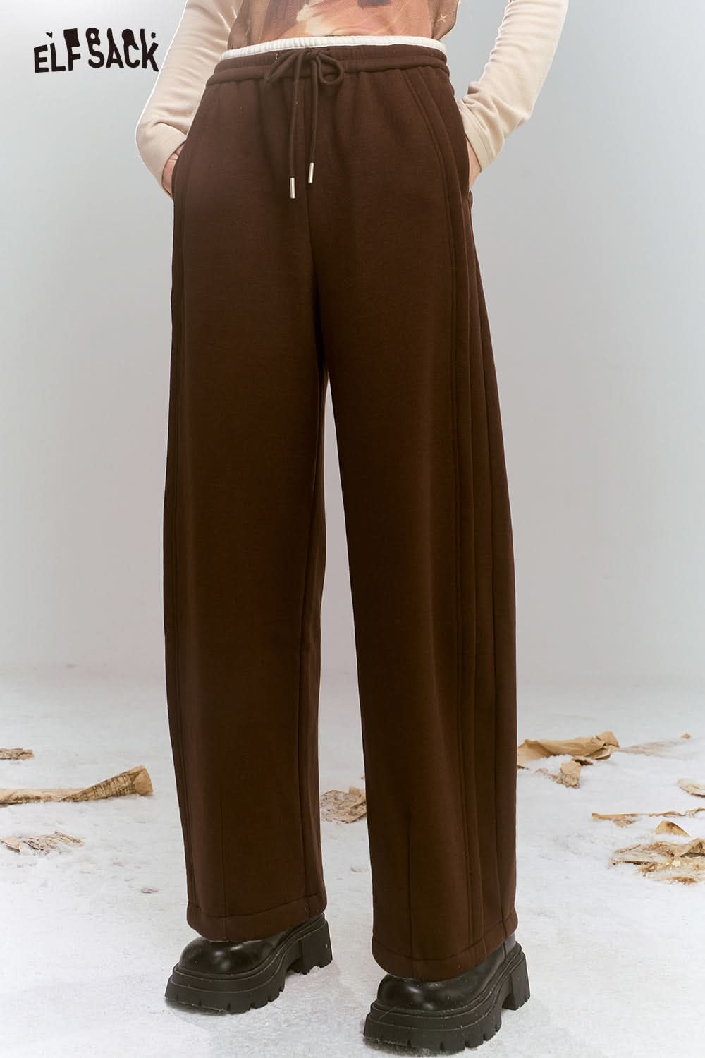 ELFSACK Loose straight trousers sports drawstring versatile retro