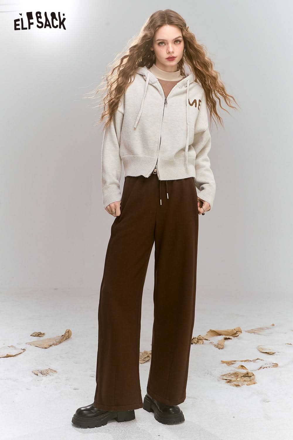 ELFSACK Loose straight trousers sports drawstring versatile retro