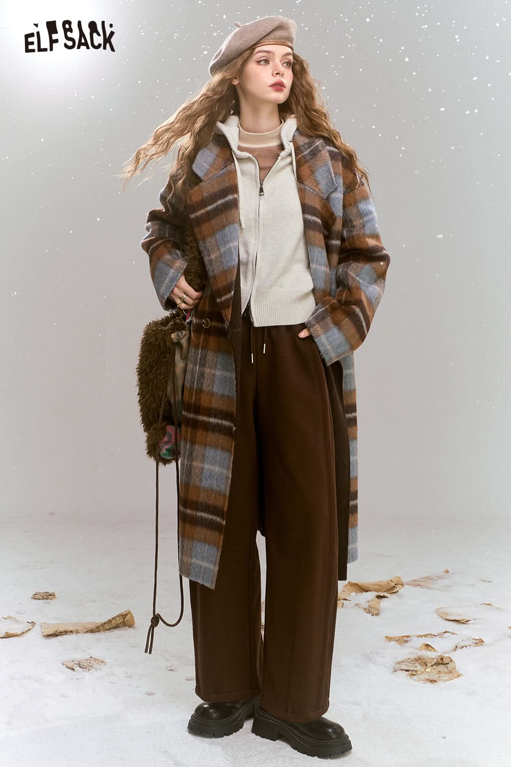 ELFSACK Loose straight trousers sports drawstring versatile retro