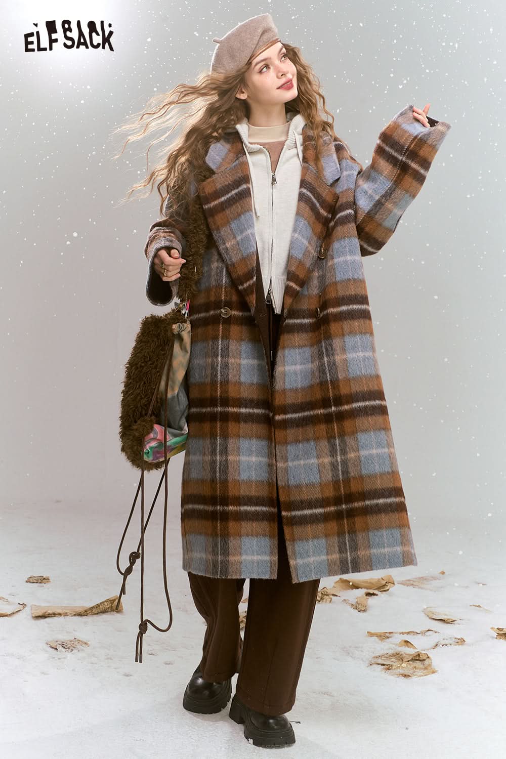 ELFSACK Loose straight trousers sports drawstring versatile retro