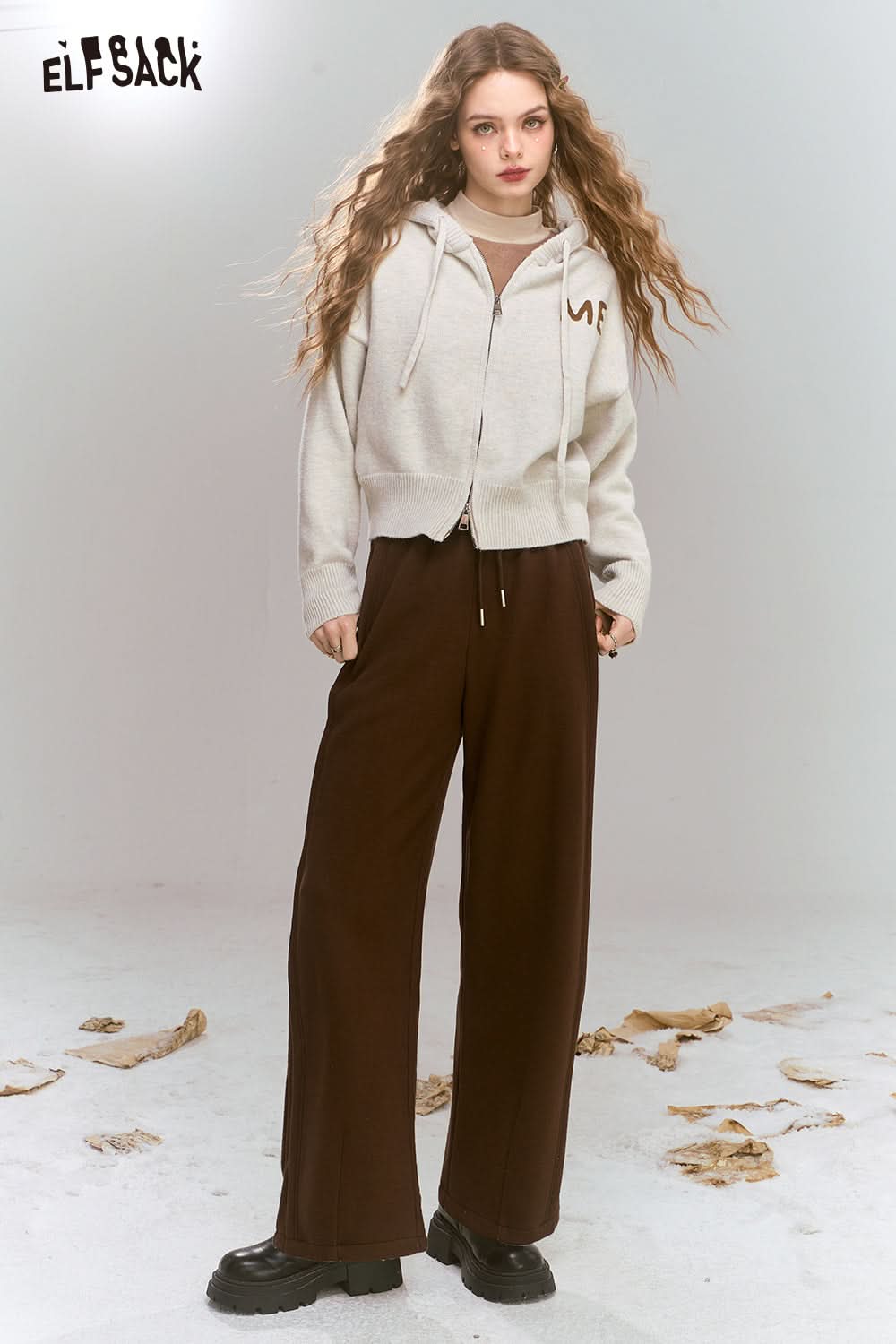 ELFSACK Loose straight trousers sports drawstring versatile retro