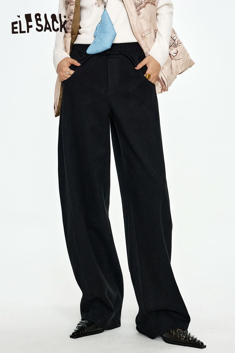 ELFSACK Neo-Chinese style straight casual pants women sports loose pants