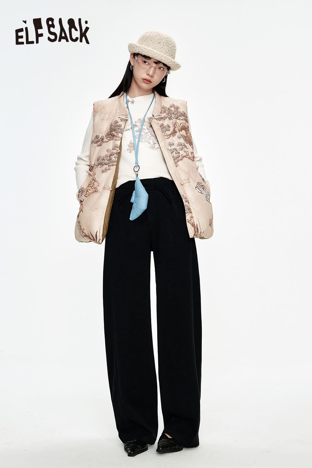 ELFSACK Neo-Chinese style straight casual pants women sports loose pants