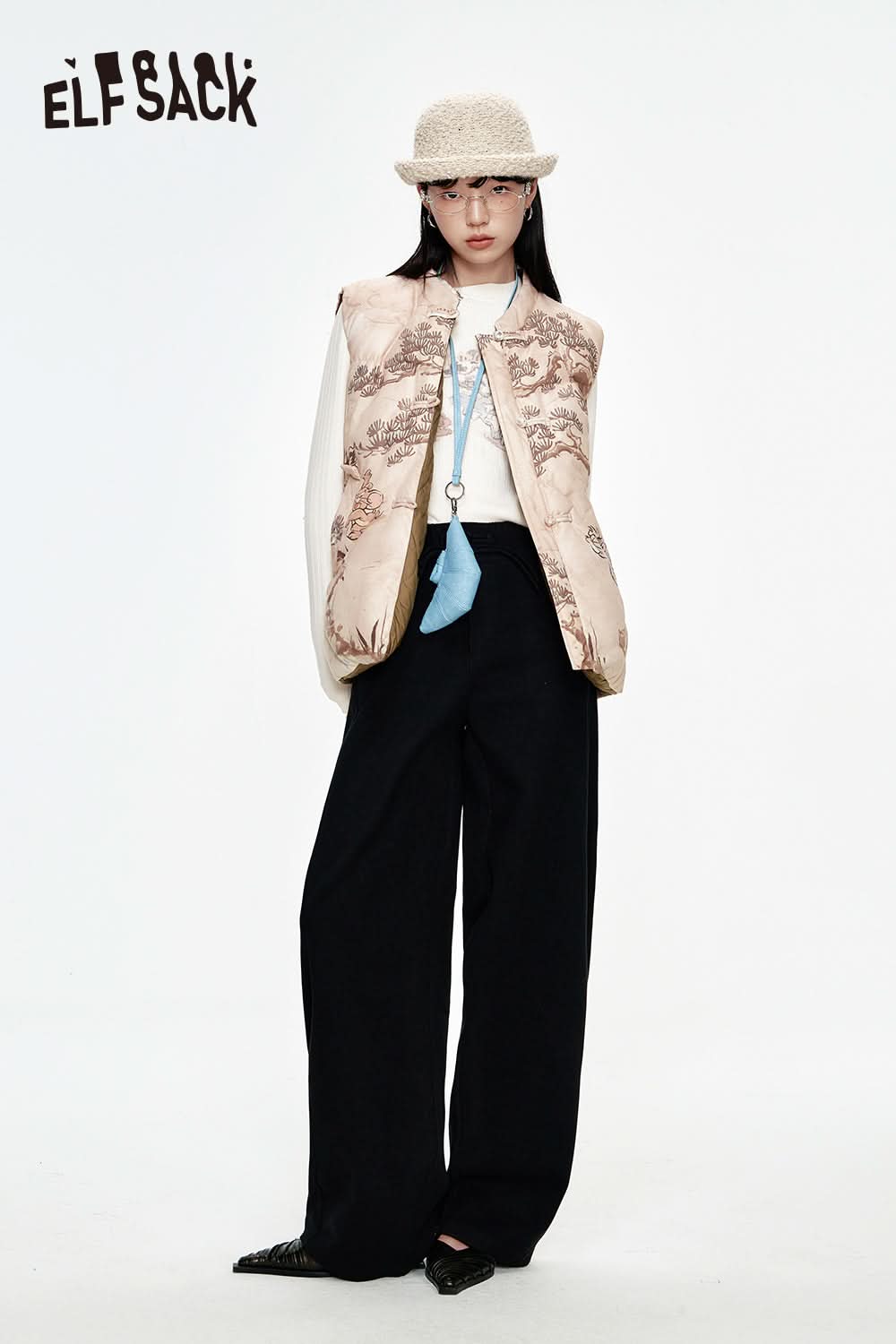 ELFSACK Neo-Chinese style straight casual pants women sports loose pants