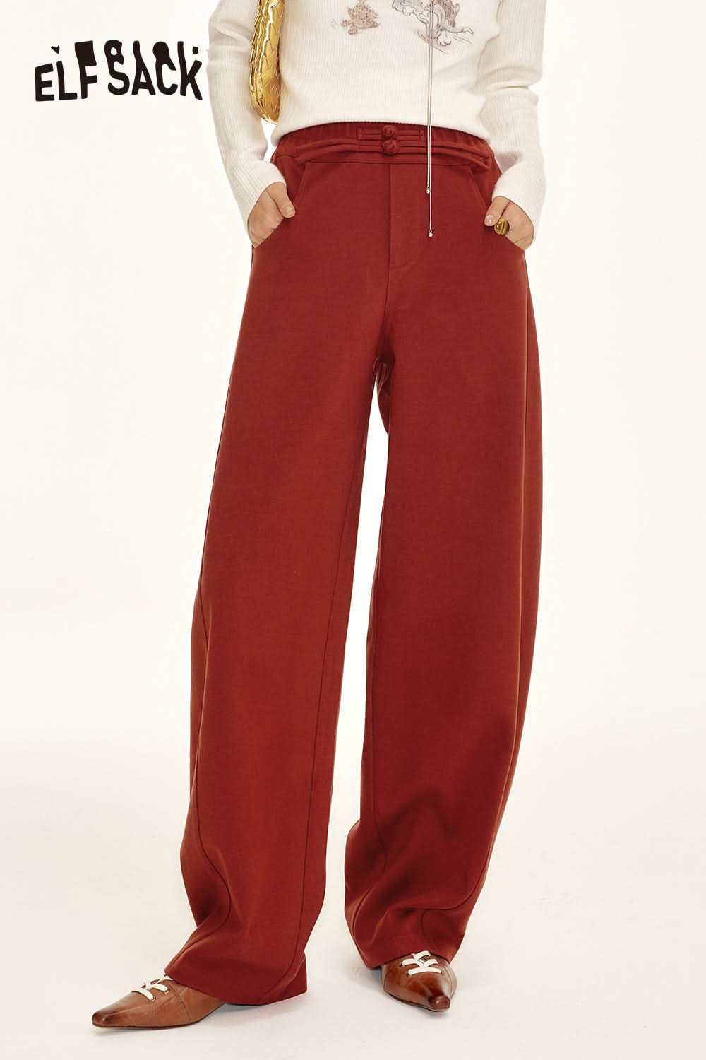 ELFSACK Neo-Chinese style straight casual pants women sports loose pants