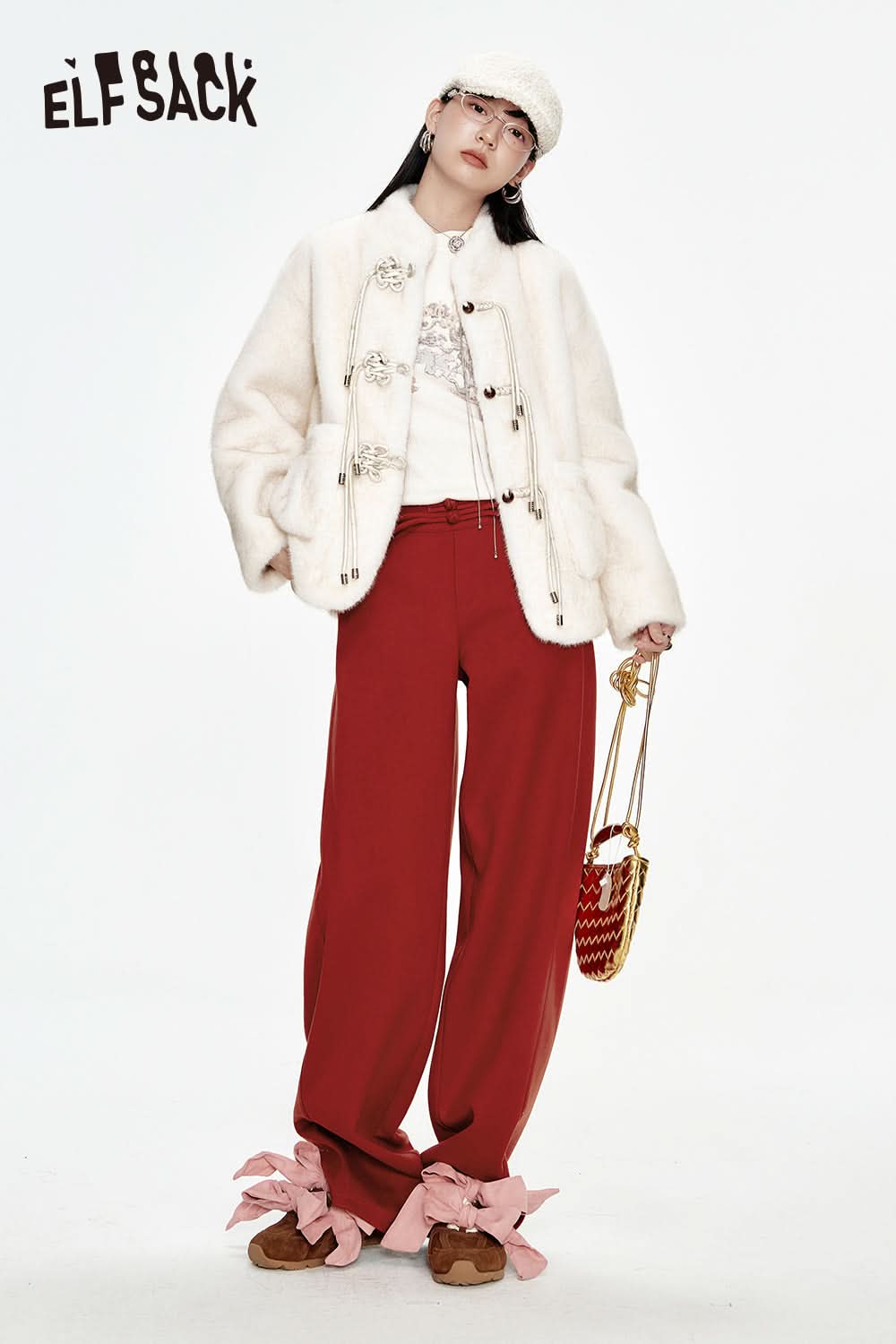 ELFSACK Neo-Chinese style straight casual pants women sports loose pants