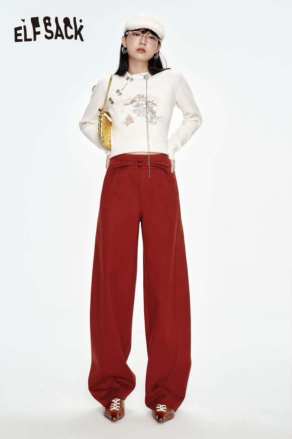 ELFSACK Neo-Chinese style straight casual pants women sports loose pants