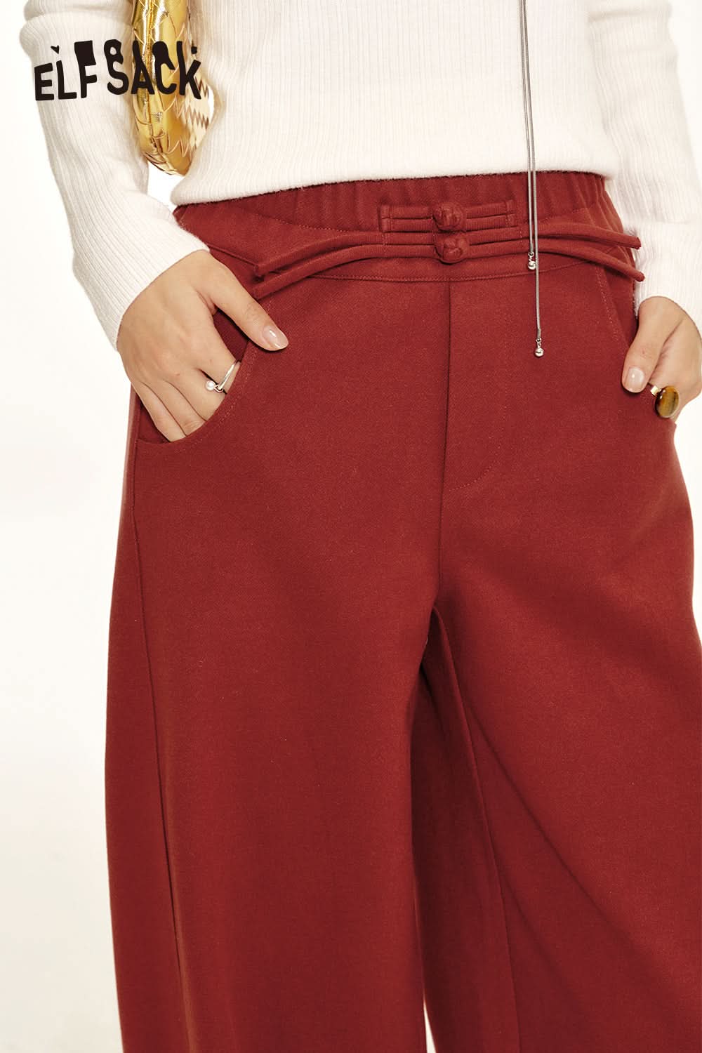 ELFSACK Neo-Chinese style straight casual pants women sports loose pants