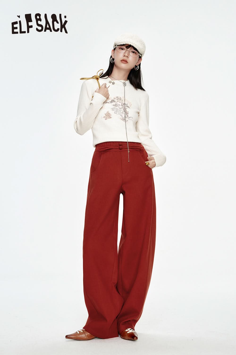 ELFSACK Neo-Chinese style straight casual pants women sports loose pants