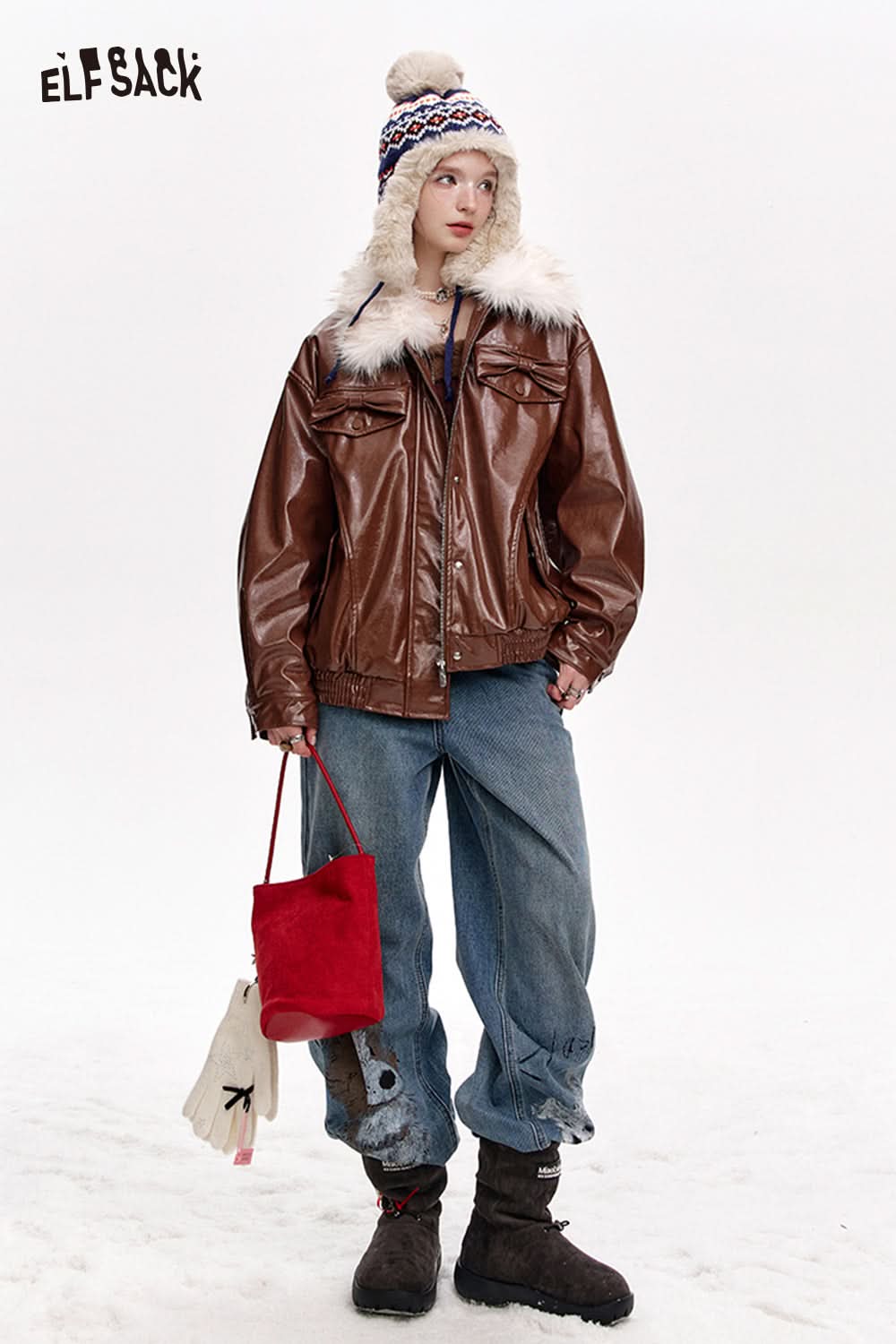 ELFSACK American retro graffiti print loose jeans