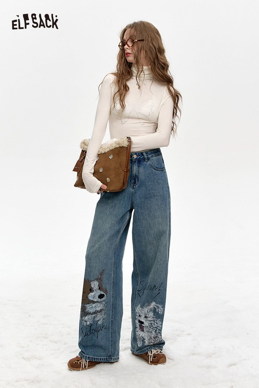 ELFSACK American retro graffiti print loose jeans