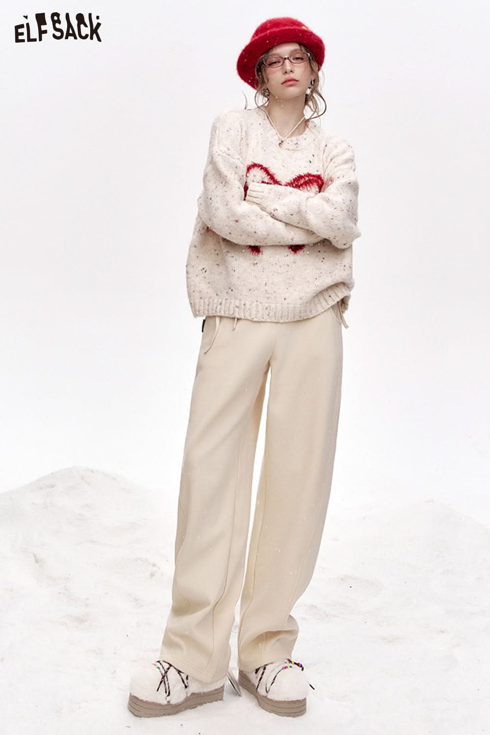 ELFSACK Bowknot Red Sports Plush Casual Sports Pants