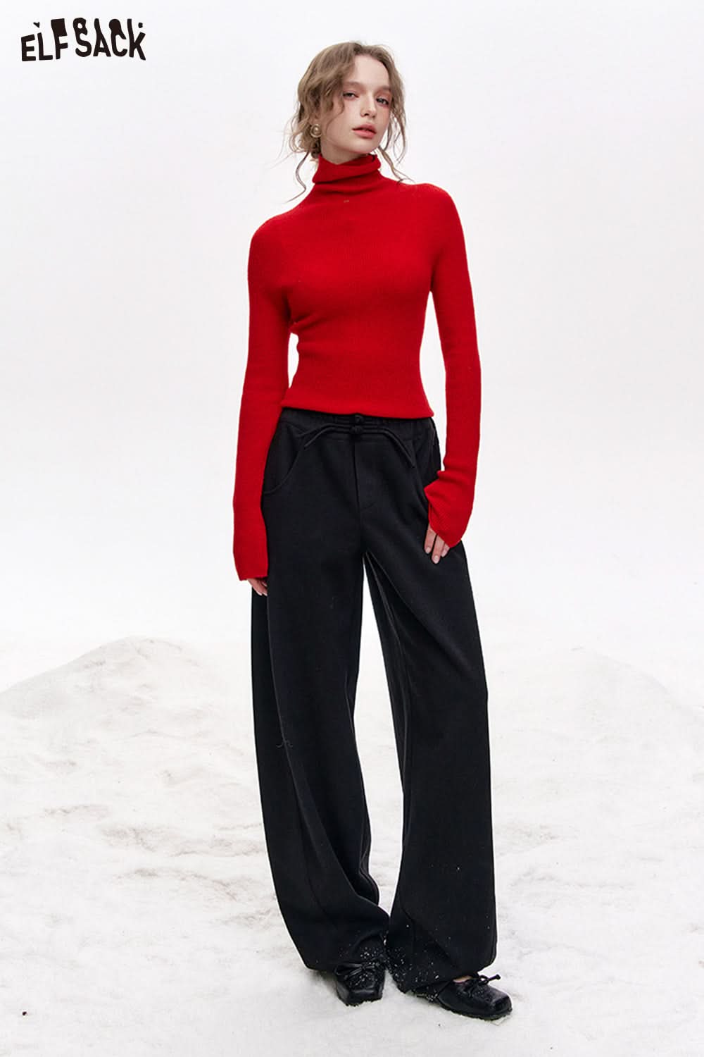 ELFSACK Bowknot Red Sports Plush Casual Sports Pants