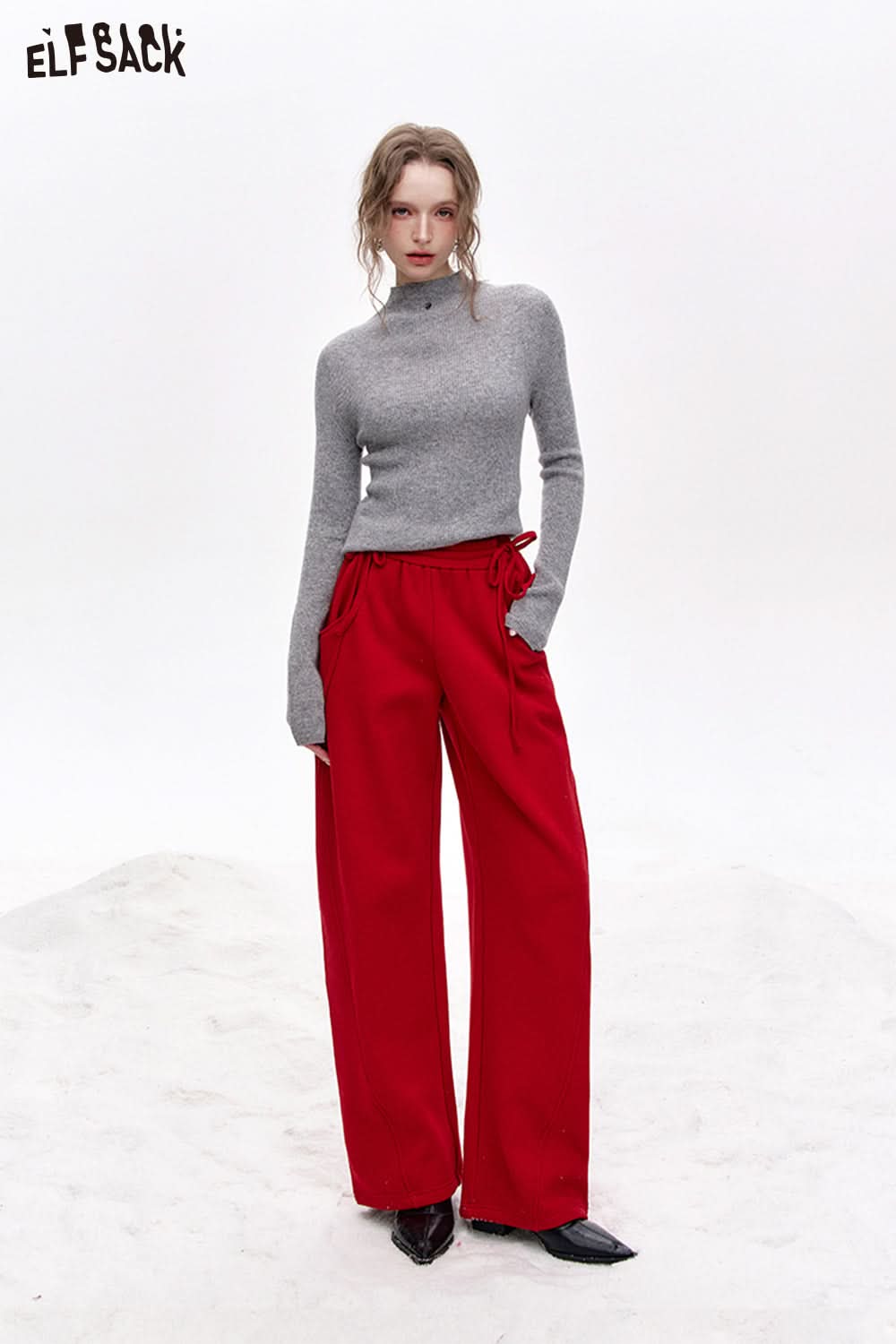 ELFSACK Bowknot Red Sports Plush Casual Sports Pants