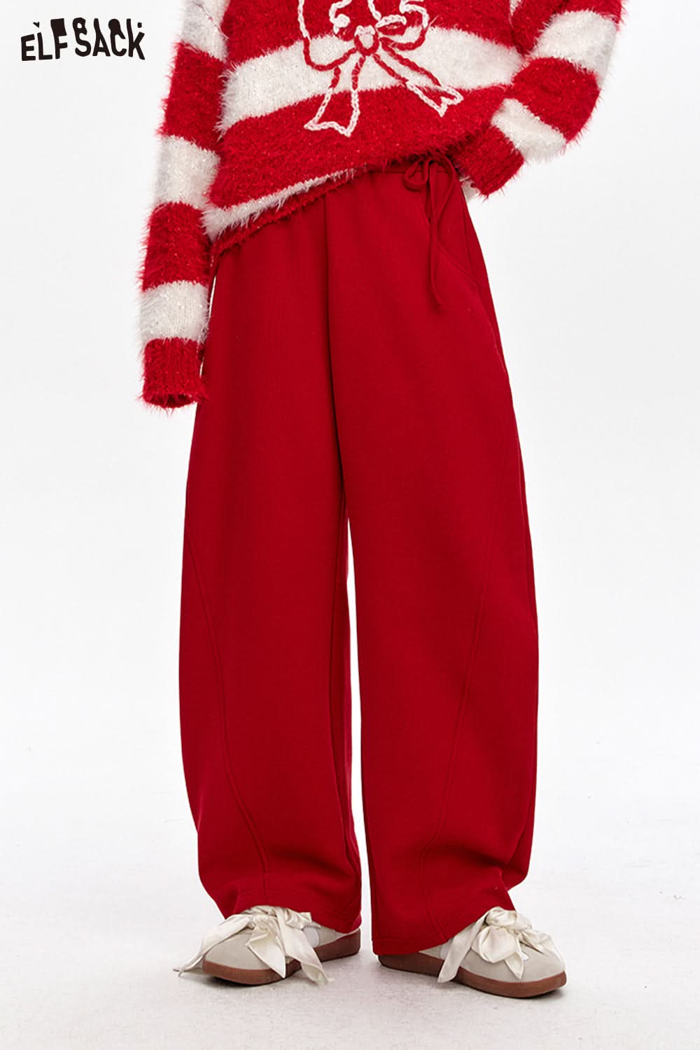 ELFSACK Bowknot Red Sports Plush Casual Sports Pants