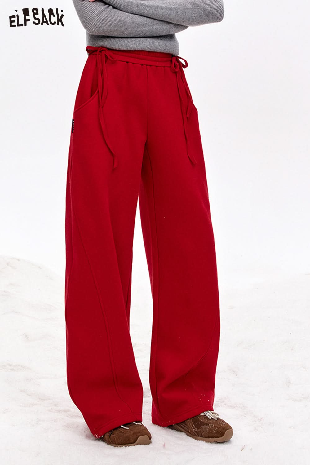ELFSACK Bowknot Red Sports Plush Casual Sports Pants