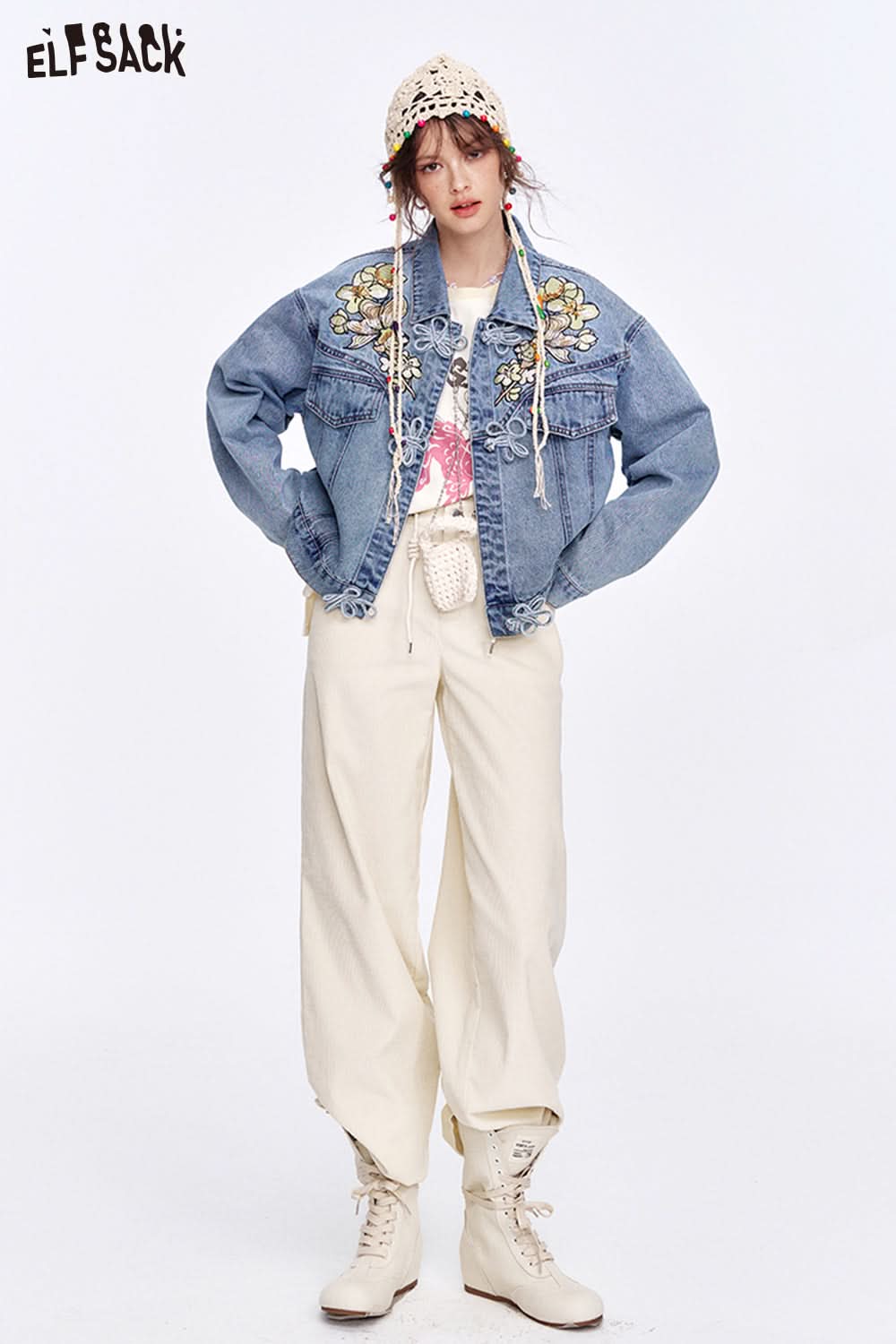 ELFSACK Black simple corduroy wide-leg casual pants