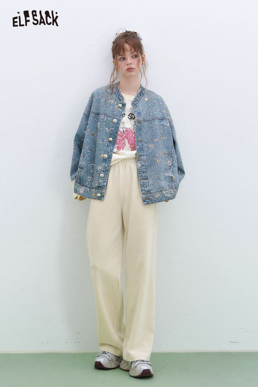 ELFSACK Sweet Basic Corduroy Casual Wide Leg Pants Women Korean clothing