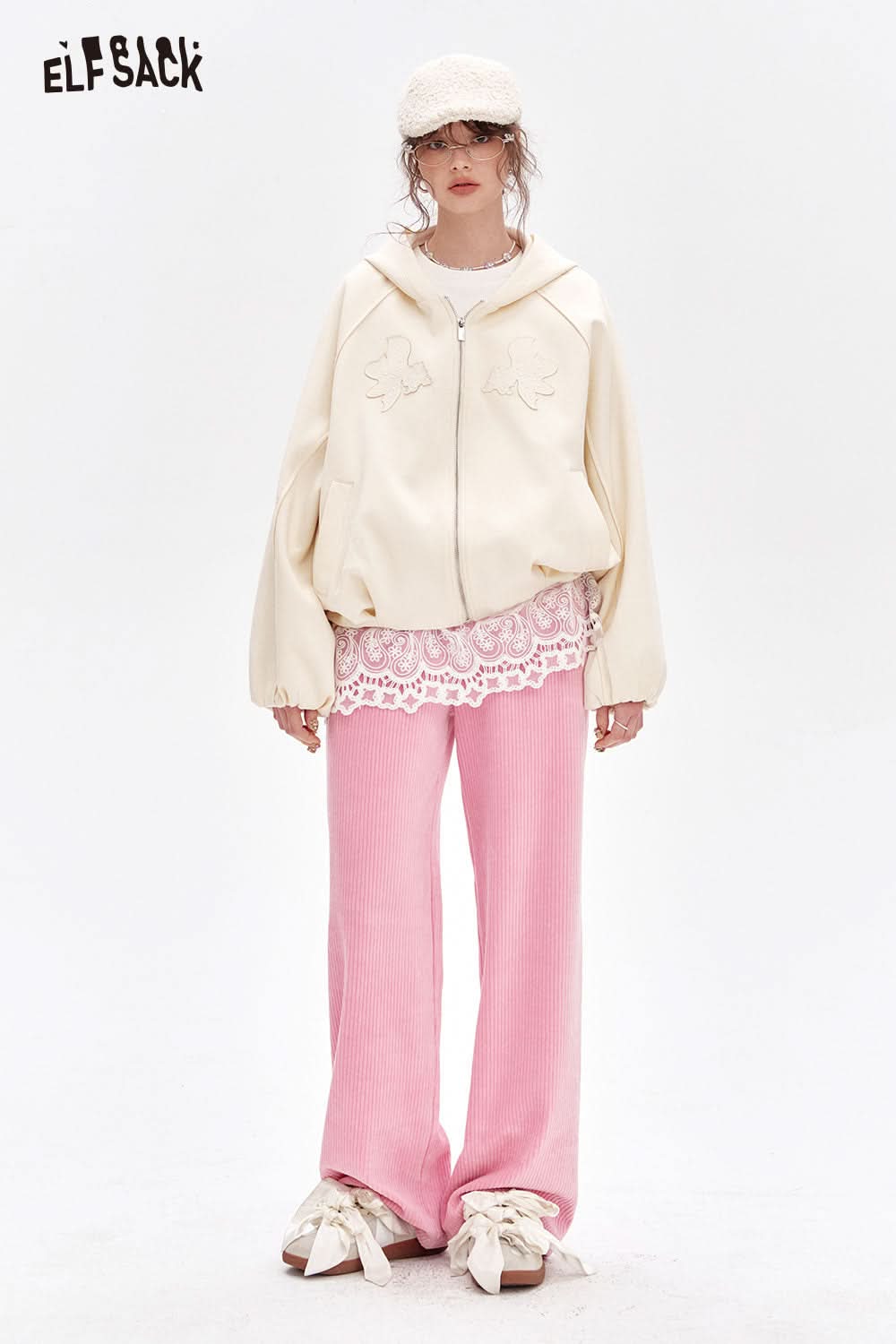 ELFSACK Sweet Basic Corduroy Casual Wide Leg Pants Women Korean clothing