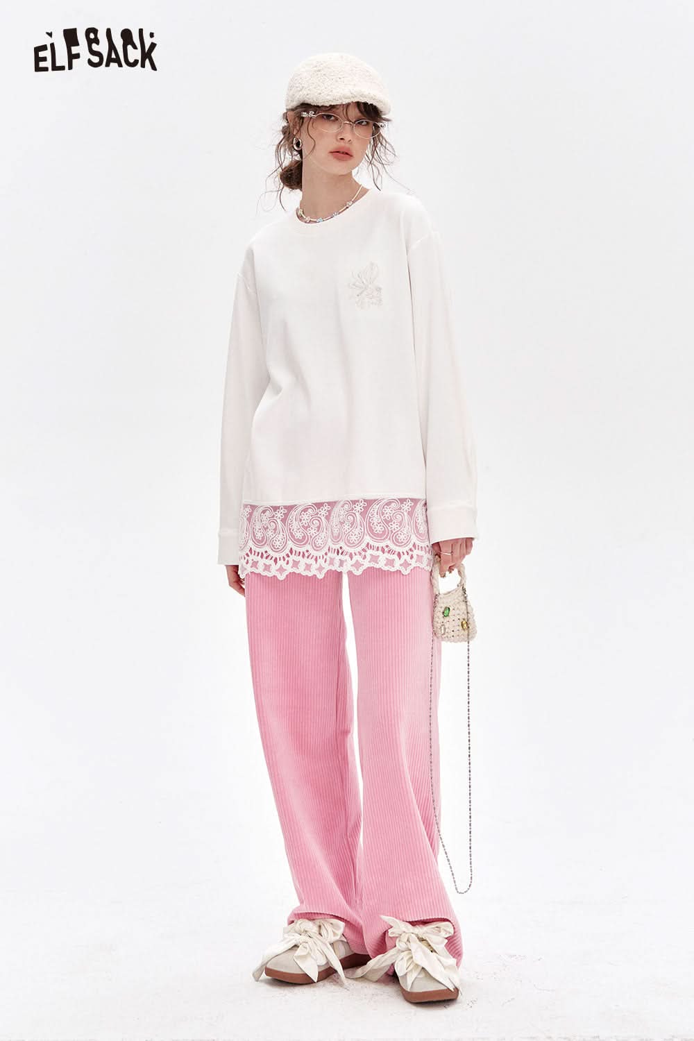 ELFSACK Sweet Basic Corduroy Casual Wide Leg Pants Women Korean clothing