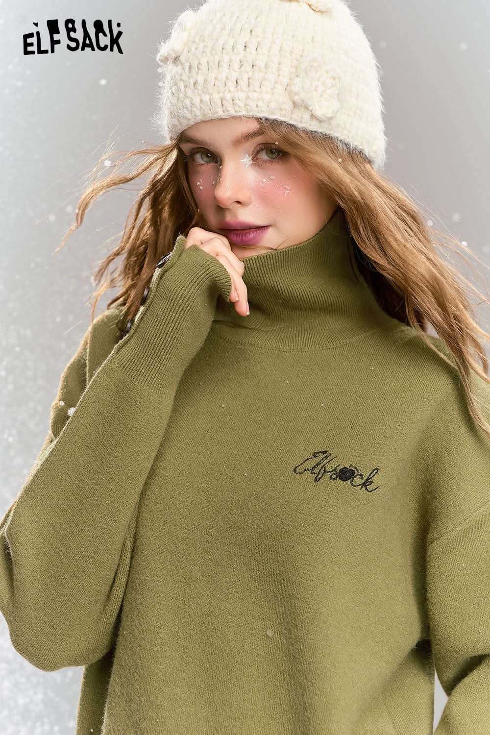 ELFSACK Knitted suit French simple high collar top skirt two-piece suit