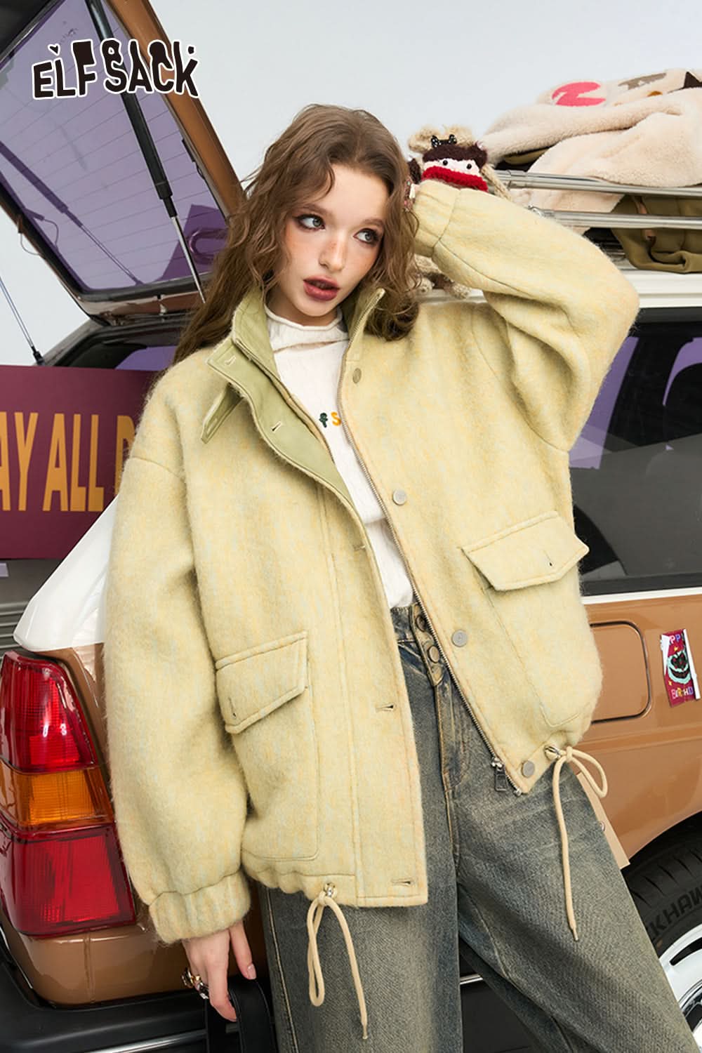 ELFSACK Women's short woolen jacket with wool particles