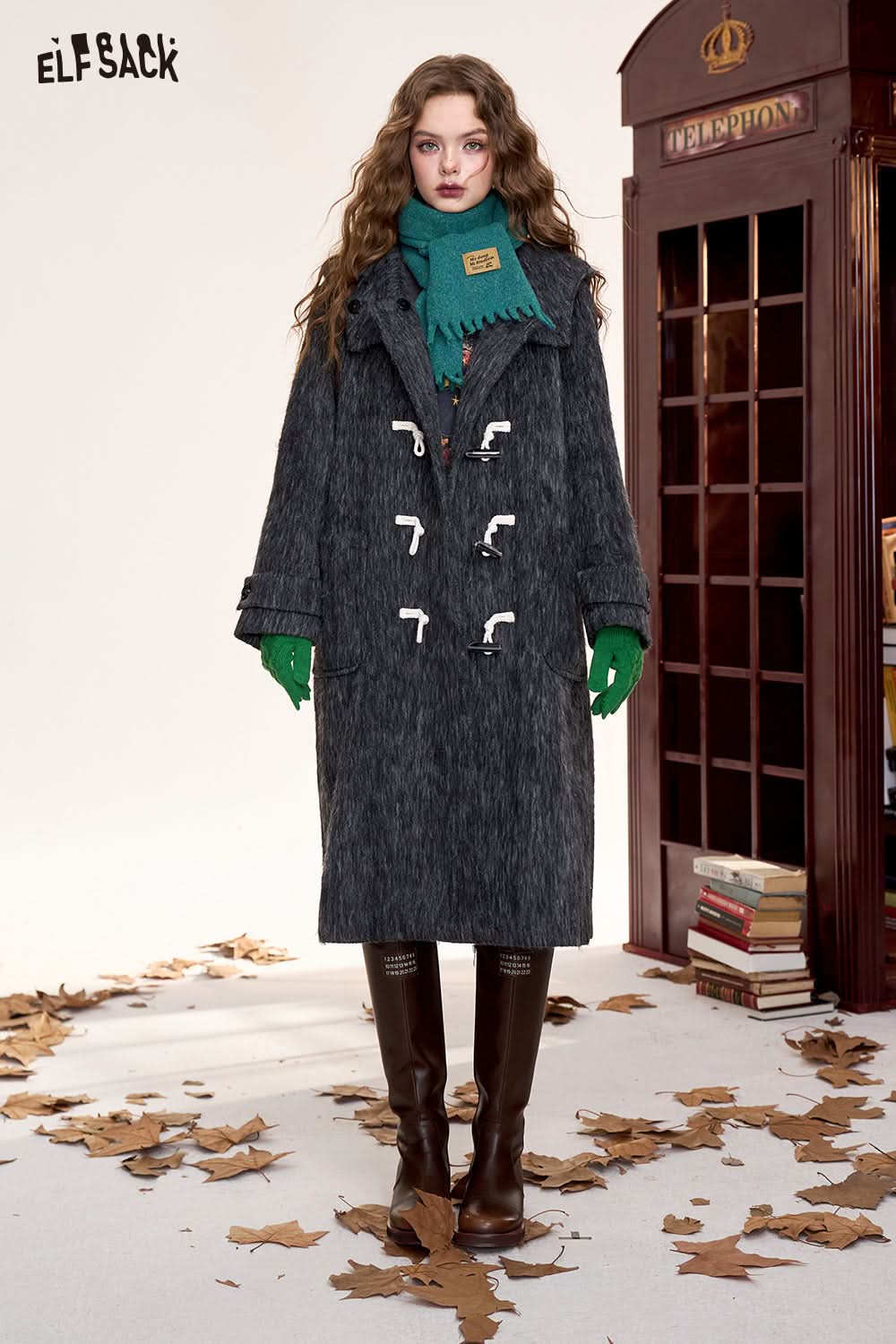 ELFSACK Claw button long coat, simple, fashionable and versatile